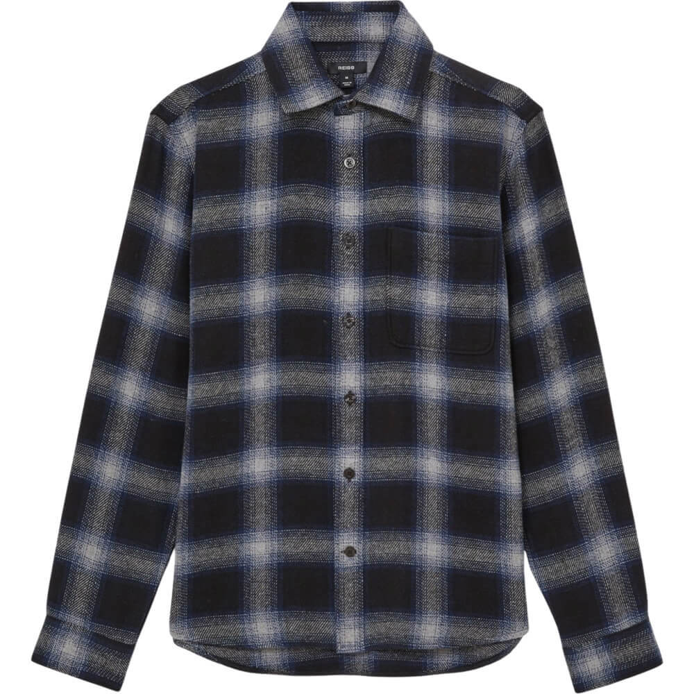 REISS CROSBY Check Patch Pocket Overshirt With Wool